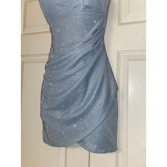 Sparkling Silver Glitter Mini Dress With Spaghetti Straps - Picture 3 of 9